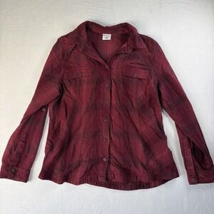 Columbia Plaid Button Up Shirt Women's Size XL 100% Cotton Burgundy